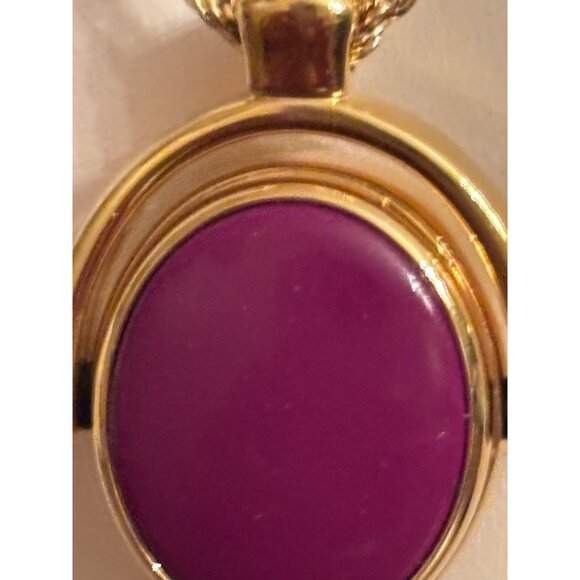 Vintage C. Blanc Reversible Pendant Necklace Watch on One Side, Purple Cabochon - Picture 9 of 16